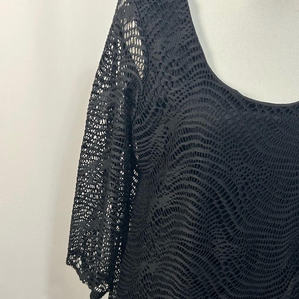 Melissa Paige Black Crochet Fringe Tunic Top Cover Up Long Sleeve Women's L - Picture 4 of 10